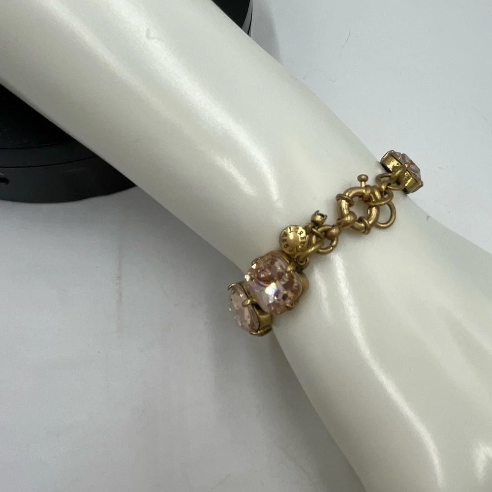 J. Crew Brass and Pretty Peach Rhinestone Gold‎ Gone Tennis Bracelet
